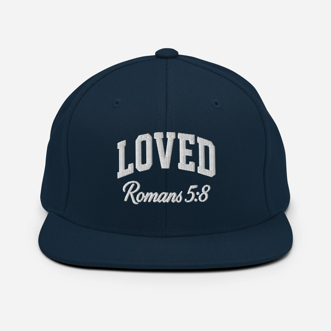 Christian Snapback Hat Loved Romans 5:8  