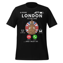 Load image into Gallery viewer, Black t-shirt with London-themed design featuring Big Ben and British flag.