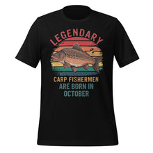 Load image into Gallery viewer, Black Carp t-shirt with carp fish graphic and text on a white background